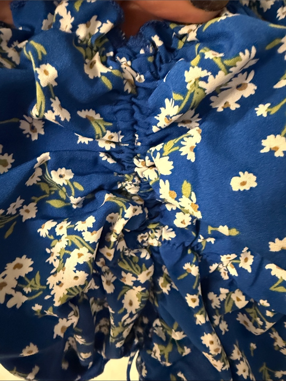 Blue Floral Puff-Sleeve Crop Top - Drawstring Bust and waist. - Picture 2 of 4